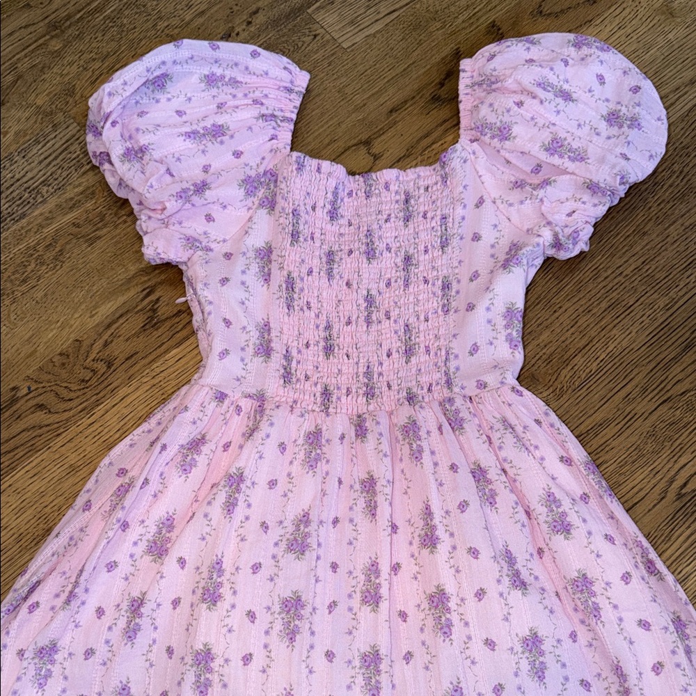 Katie J NYC Pink Floral Puff Sleeve Cotton Dress - Picture 3 of 3